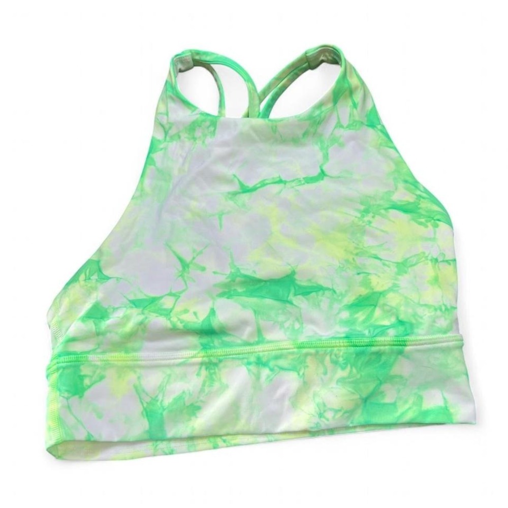 Lululemon Energy Bra Green Yellow White High Neck Sports Bra Long Line Medium